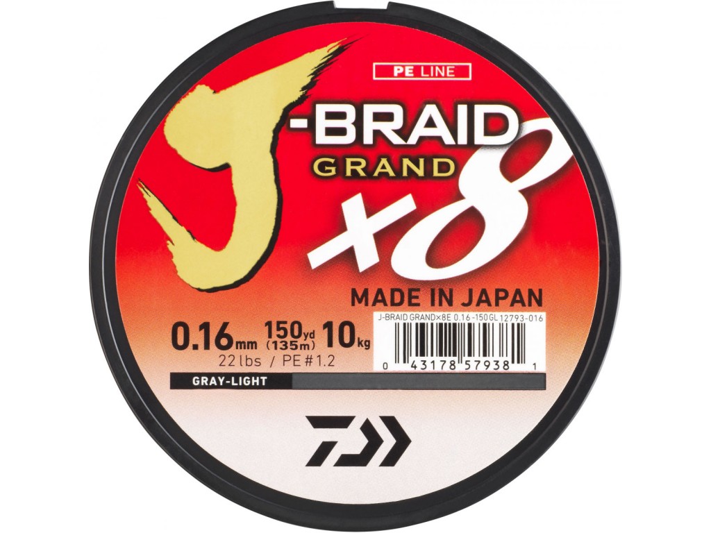 Tresse 8 Brins Daiwa J-Braid Grand X8 Grise, Fils de pêche Tresses