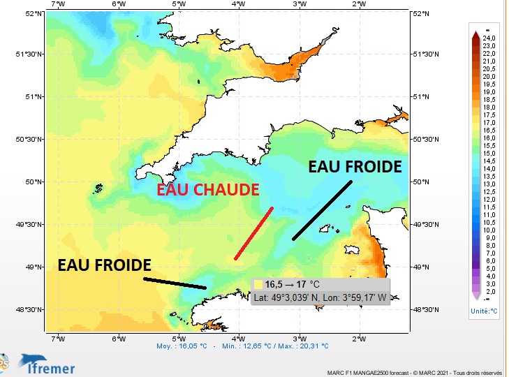 Carte avec zones eau chaude et eau froide